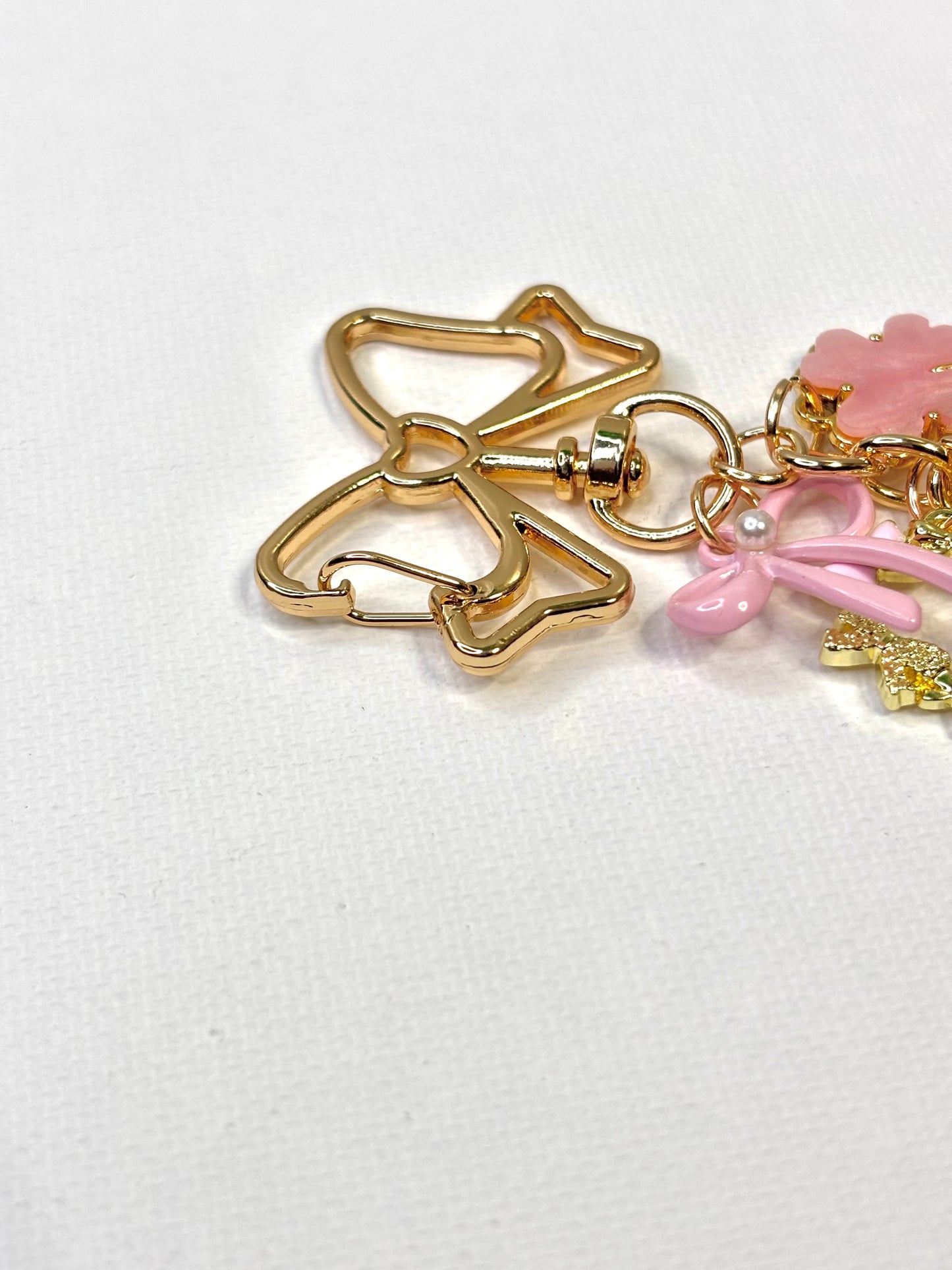 Cherry Blossom Butterfly Heart Clover Keychain, Girly Bag Charm, Kawaii Purse Accessory