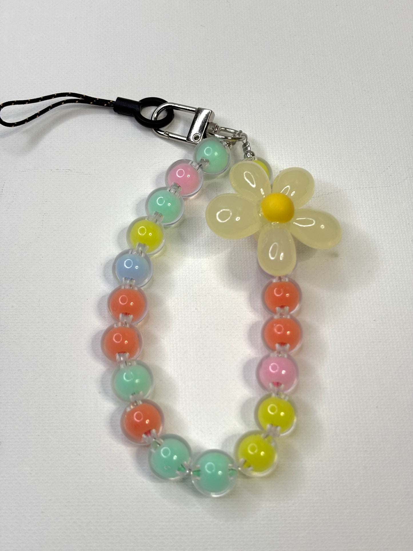 Beaded Flower Phone Lanyard Wrist Strap, Crystal Charm Keychain Accessory