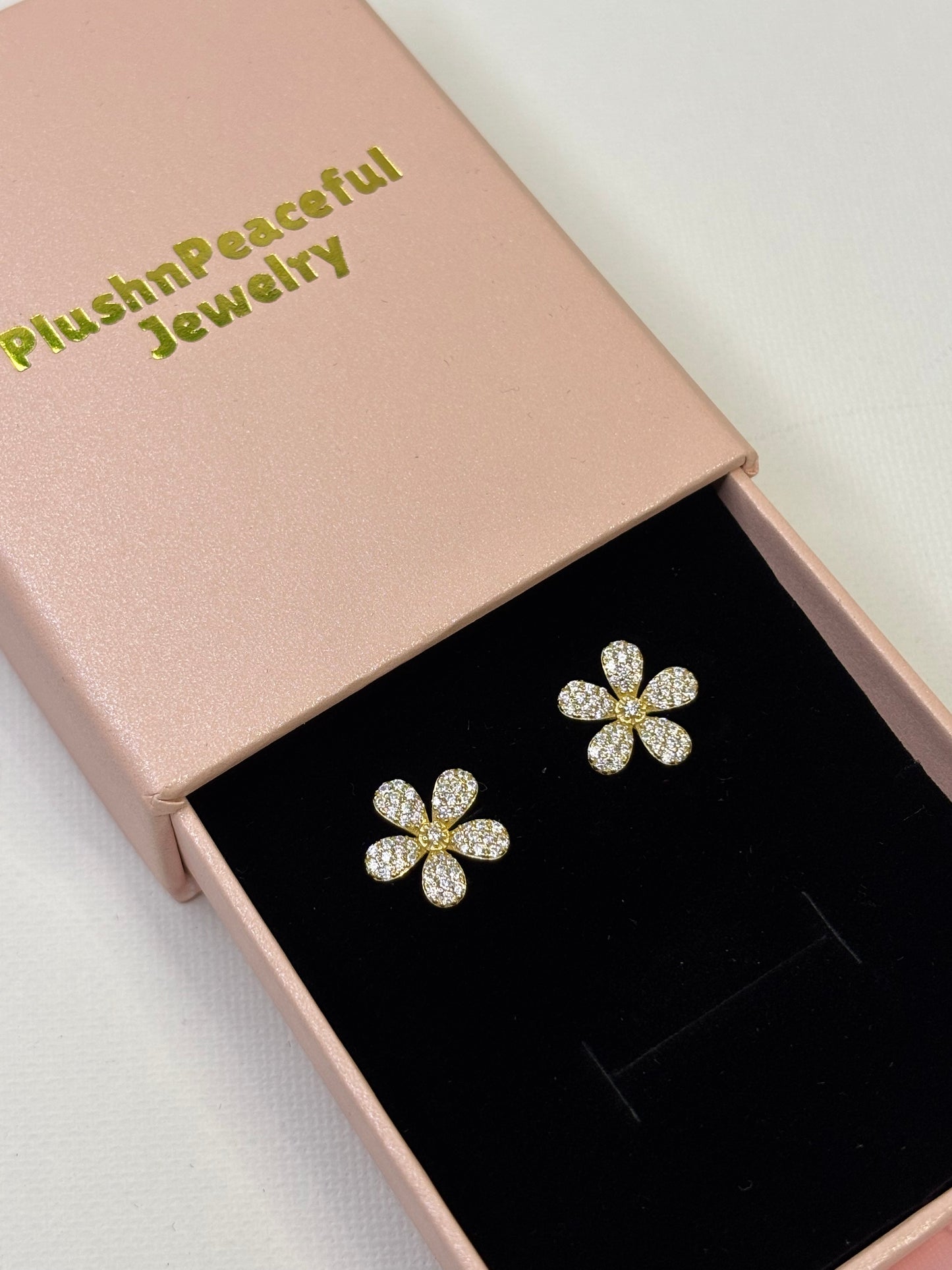 Gold Flower Stud Earrings, .925 Gold Filled Dainty Floral Jewelry