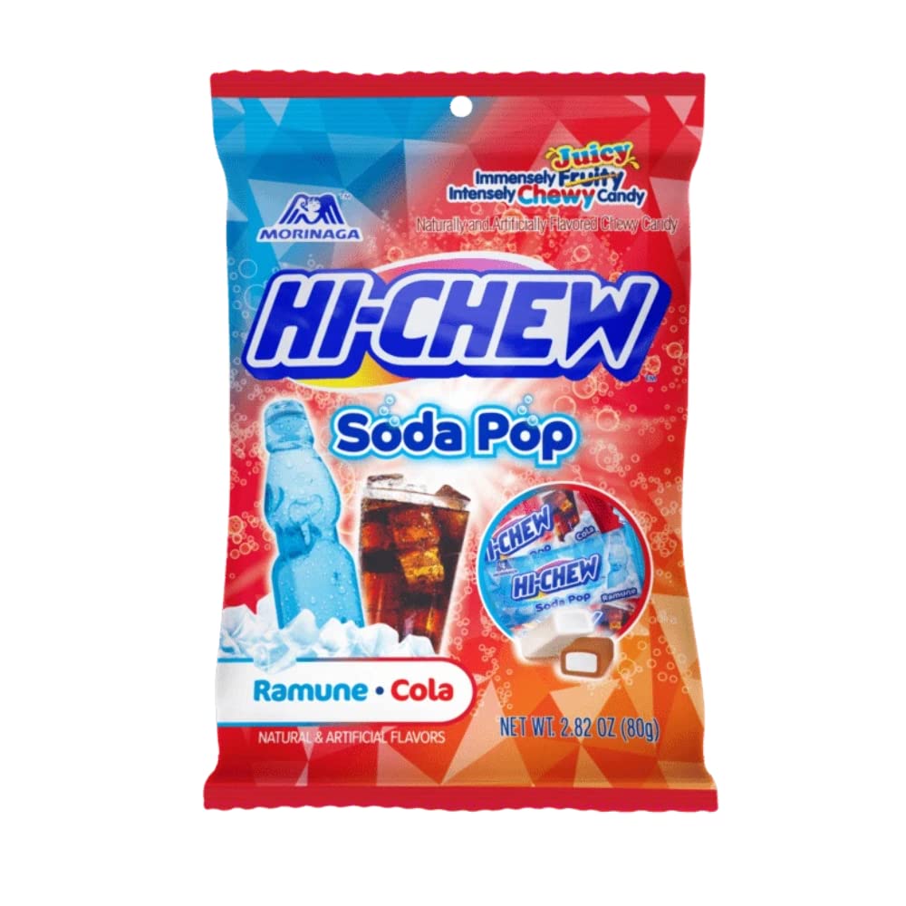 Hi chew Japanese Chewy Candy Soda Pop Mix Ramune Cola Flavors 2.82 Ounce Bag Sweet Snack