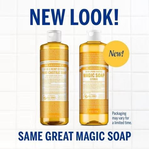 Dr. Bronner's Magic Pure Castile Liquid Soap Bodywash Citrus 16 fl oz Skincare - Organic Orange Lemon Lime Oils Cruelty-Free