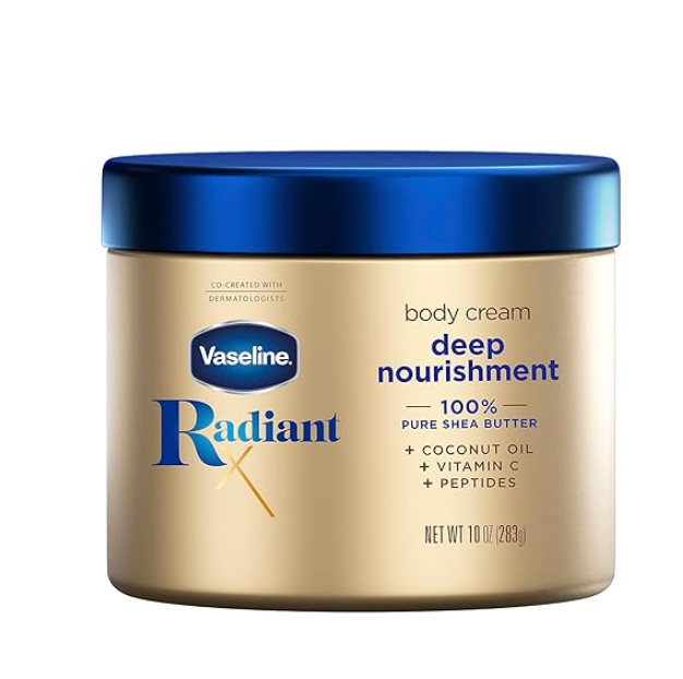 Vaseline Radiant X Deep Nourishment Body Cream 10 oz – Shea Butter, Coconut Oil, Vitamin C & Peptides