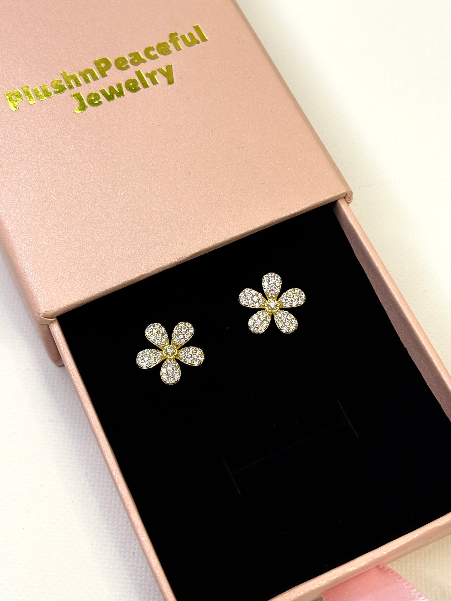 Gold Flower Stud Earrings, .925 Gold Filled Dainty Floral Jewelry