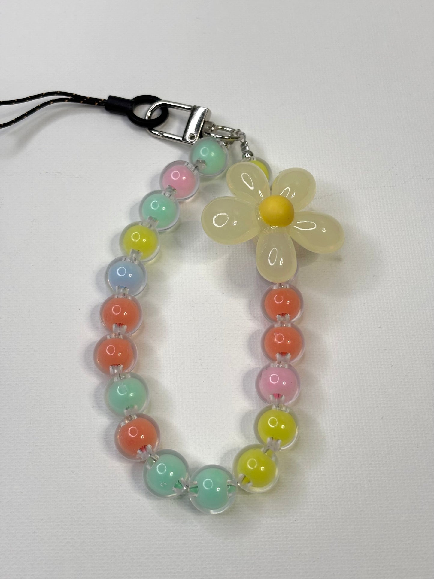 Beaded Flower Phone Lanyard Wrist Strap, Crystal Charm Keychain Accessory