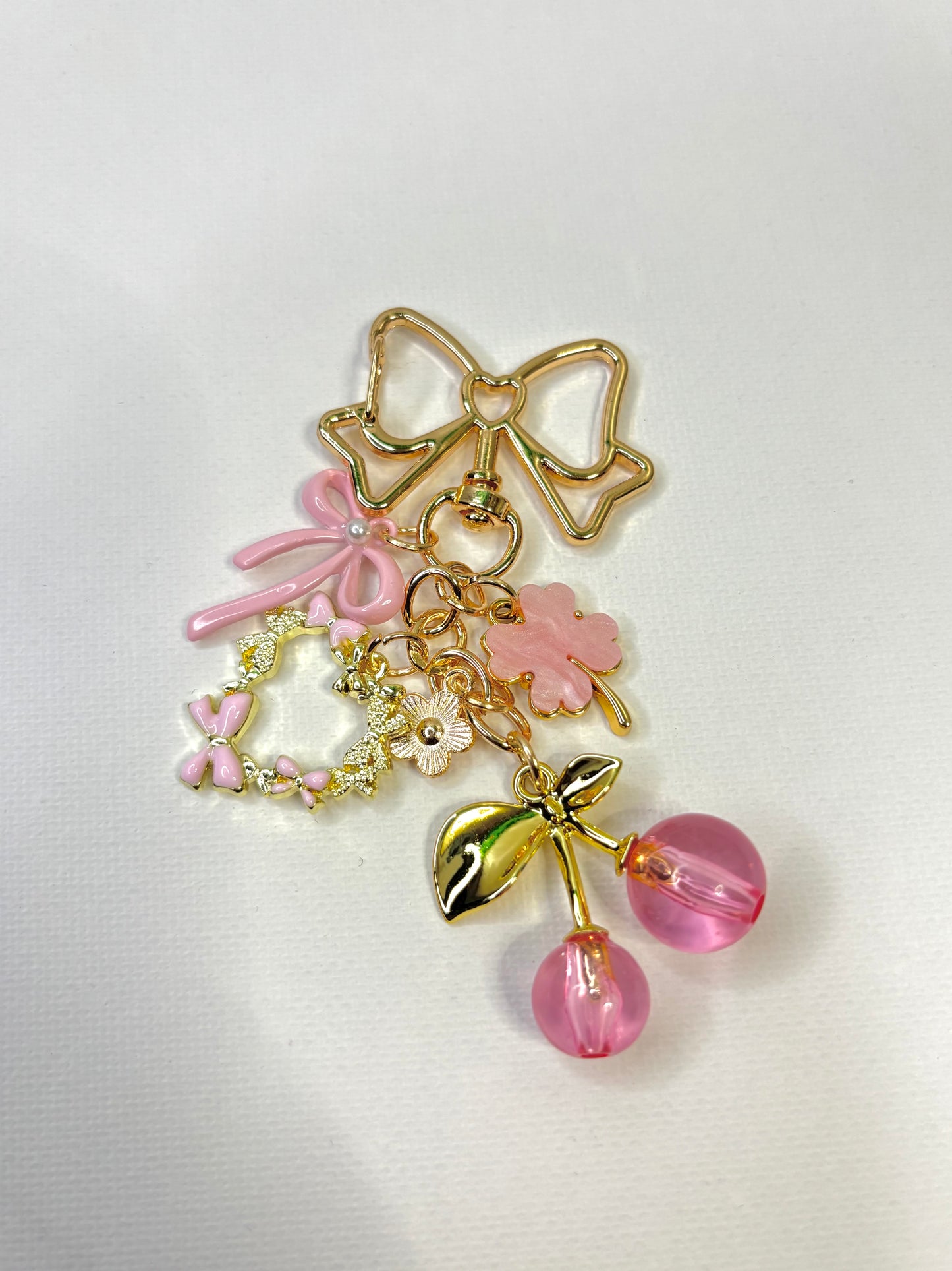 Cherry Blossom Butterfly Heart Clover Keychain, Girly Bag Charm, Kawaii Purse Accessory