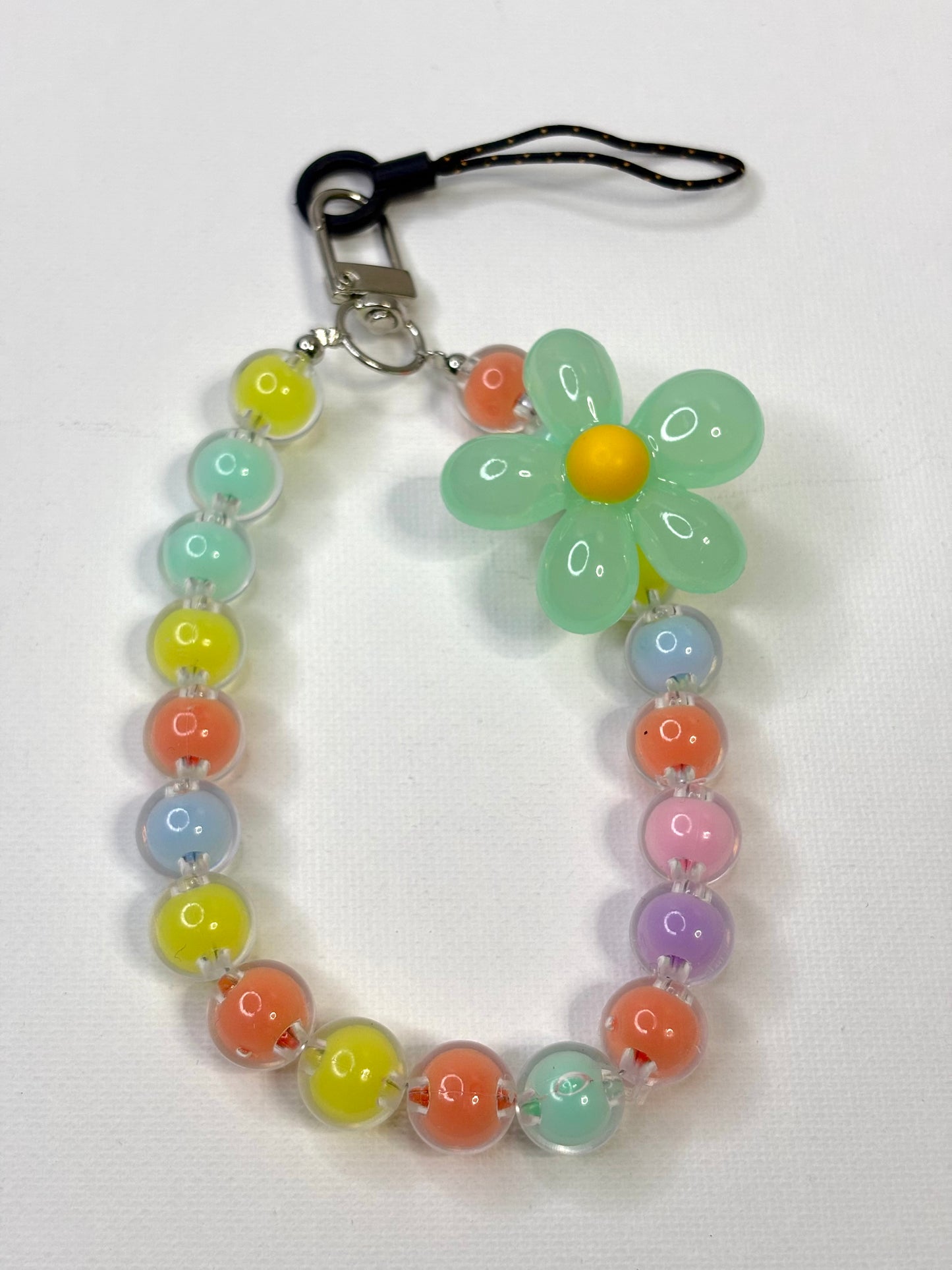Beaded Flower Phone Lanyard Wrist Strap, Crystal Charm Keychain Accessory