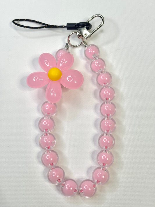 Beaded Flower Phone Lanyard Wrist Strap, Crystal Charm Keychain Accessory