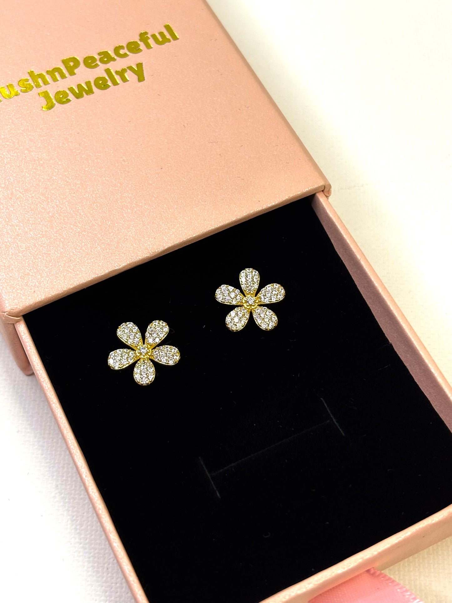 Gold Flower Stud Earrings, .925 Gold Filled Dainty Floral Jewelry