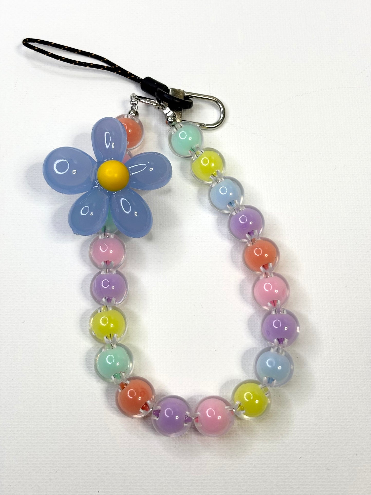 Beaded Flower Phone Lanyard Wrist Strap, Crystal Charm Keychain Accessory