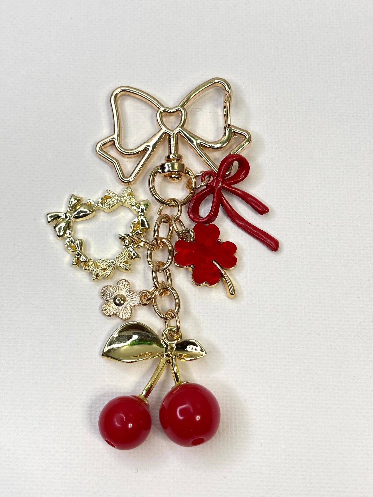 Cherry Blossom Butterfly Heart Clover Keychain, Girly Bag Charm, Kawaii Purse Accessory