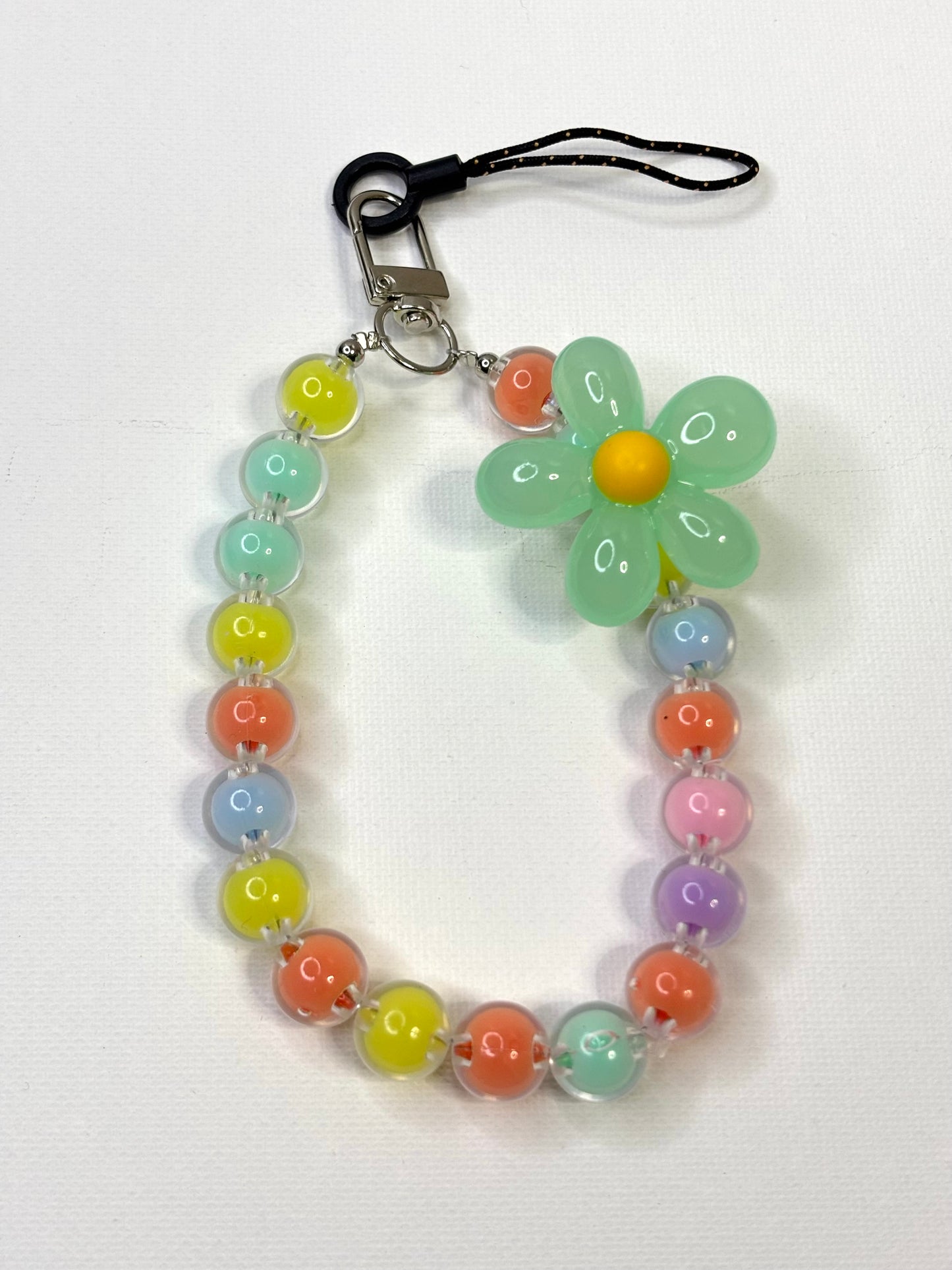 Beaded Flower Phone Lanyard Wrist Strap, Crystal Charm Keychain Accessory