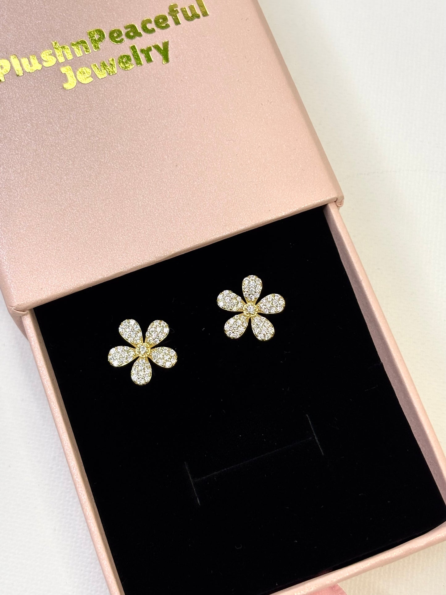 Gold Flower Stud Earrings, .925 Gold Filled Dainty Floral Jewelry