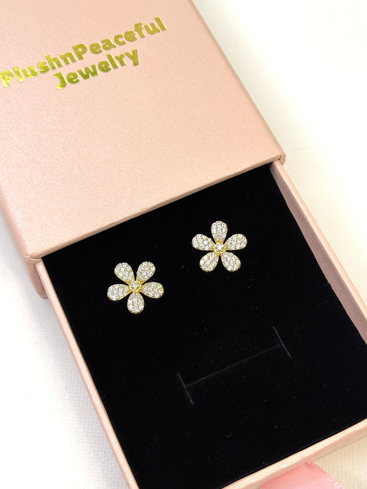 Gold Flower Stud Earrings, .925 Gold Filled Dainty Floral Jewelry