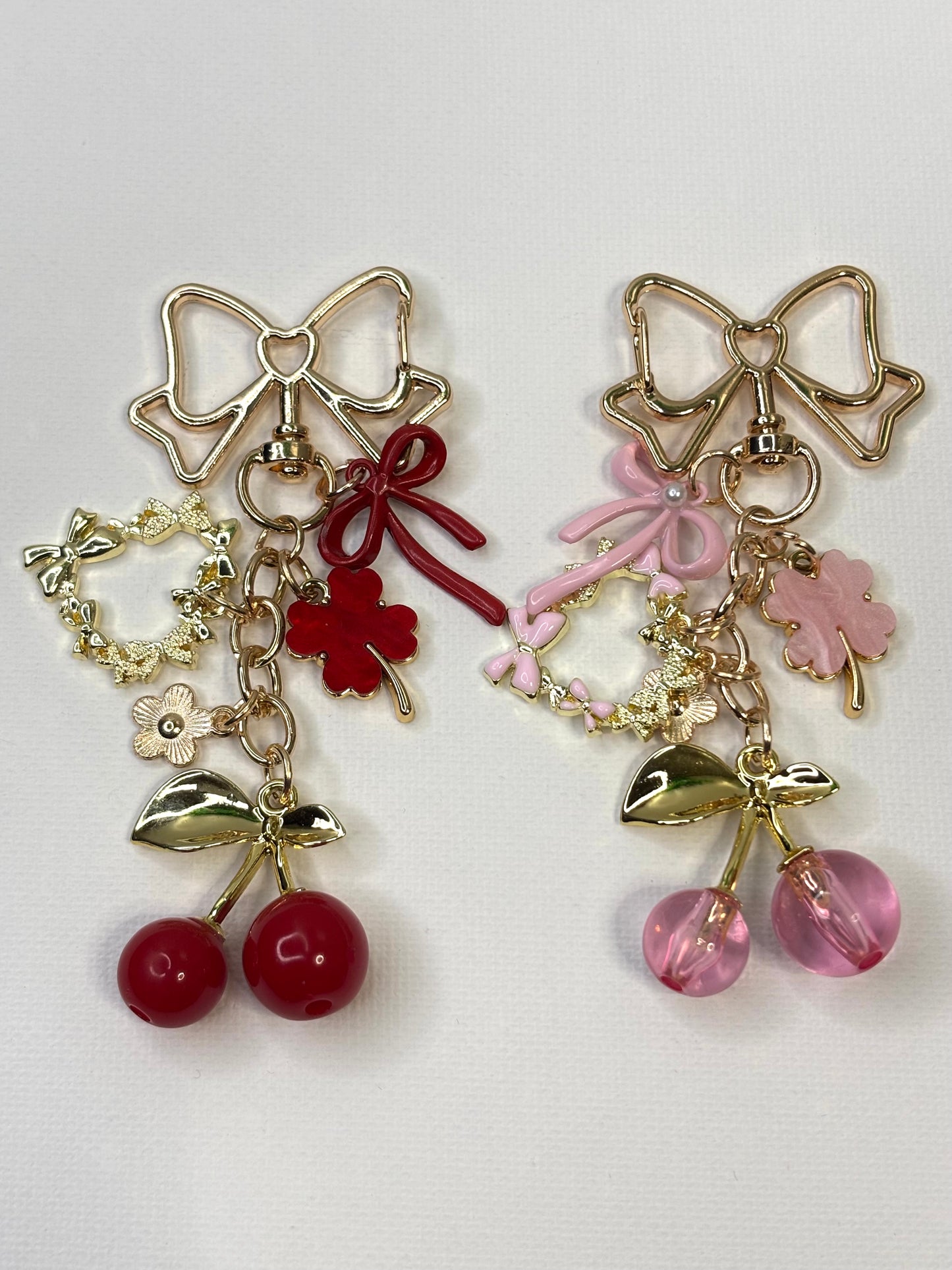 Cherry Blossom Butterfly Heart Clover Keychain, Girly Bag Charm, Kawaii Purse Accessory