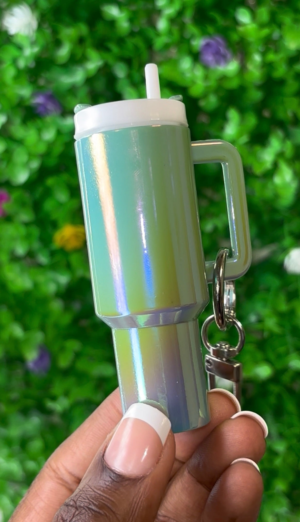 Mini Tumbler Cup Keychains Iridescent Design with Straw and Key Ring for Purses Keys & More Perfect for On-the-Go Style