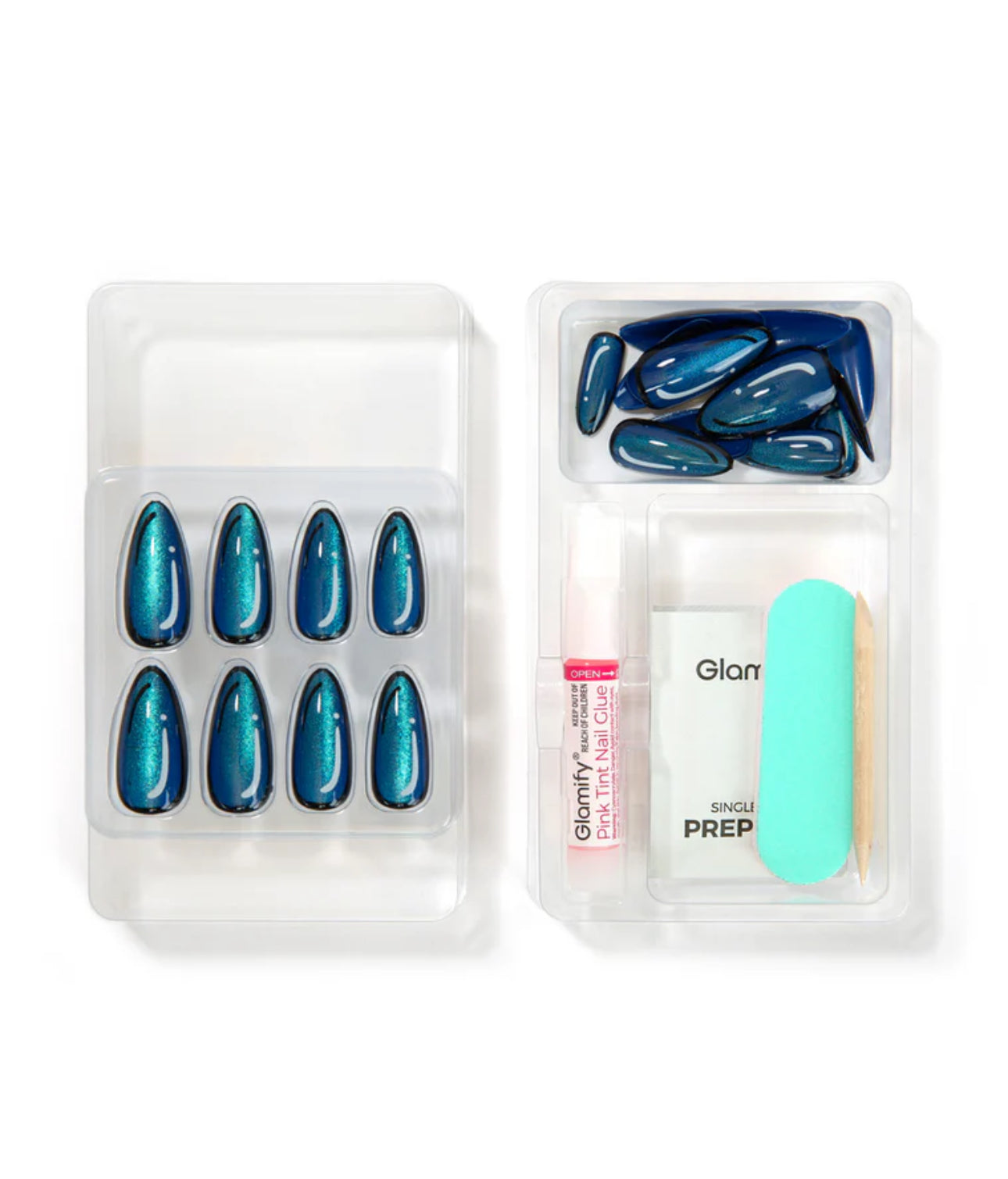Clawtoon Press On Nails - Almond Long Blue