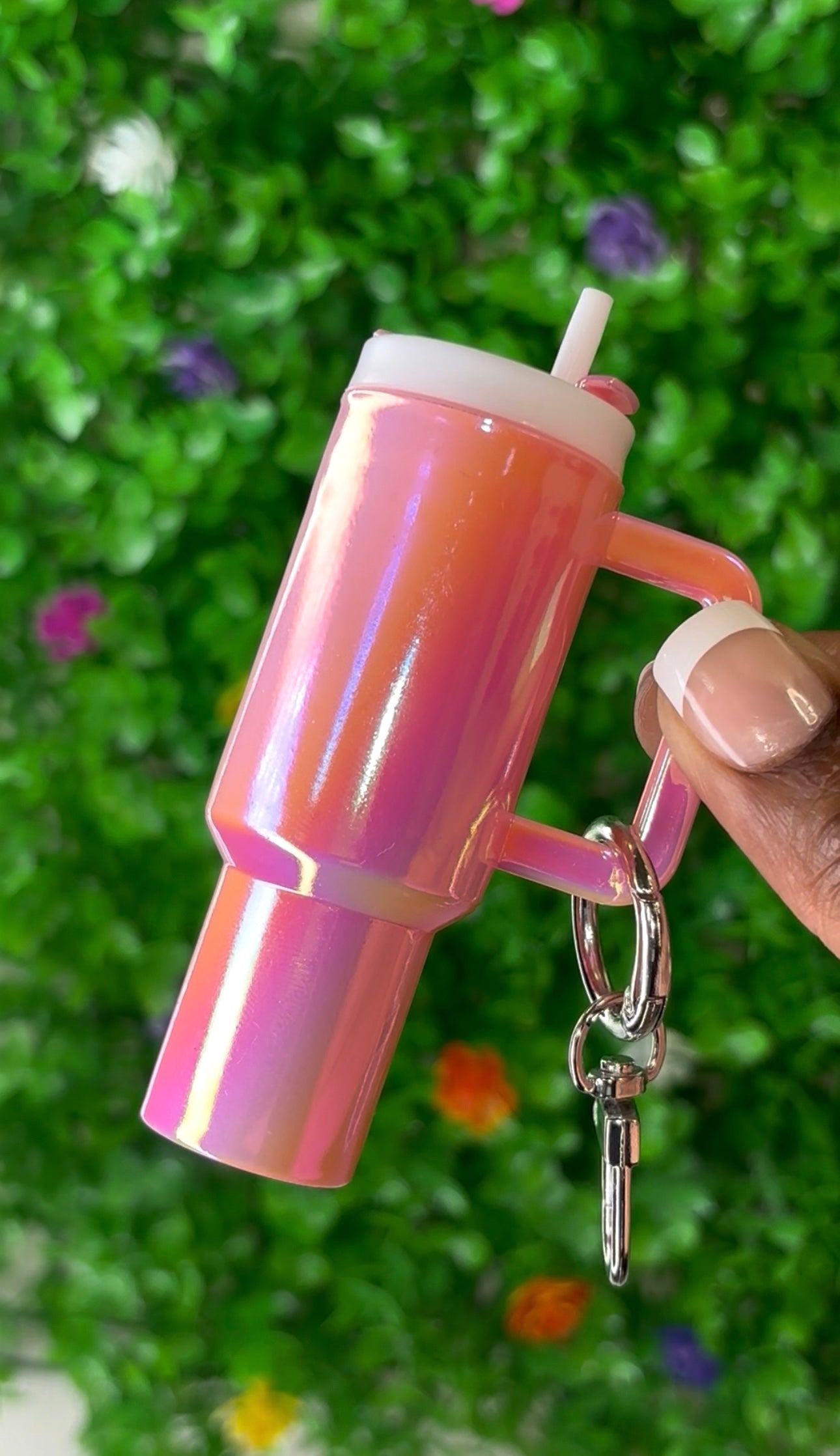 Mini Tumbler Cup Keychains Iridescent Design with Straw and Key Ring for Purses Keys & More Perfect for On-the-Go Style