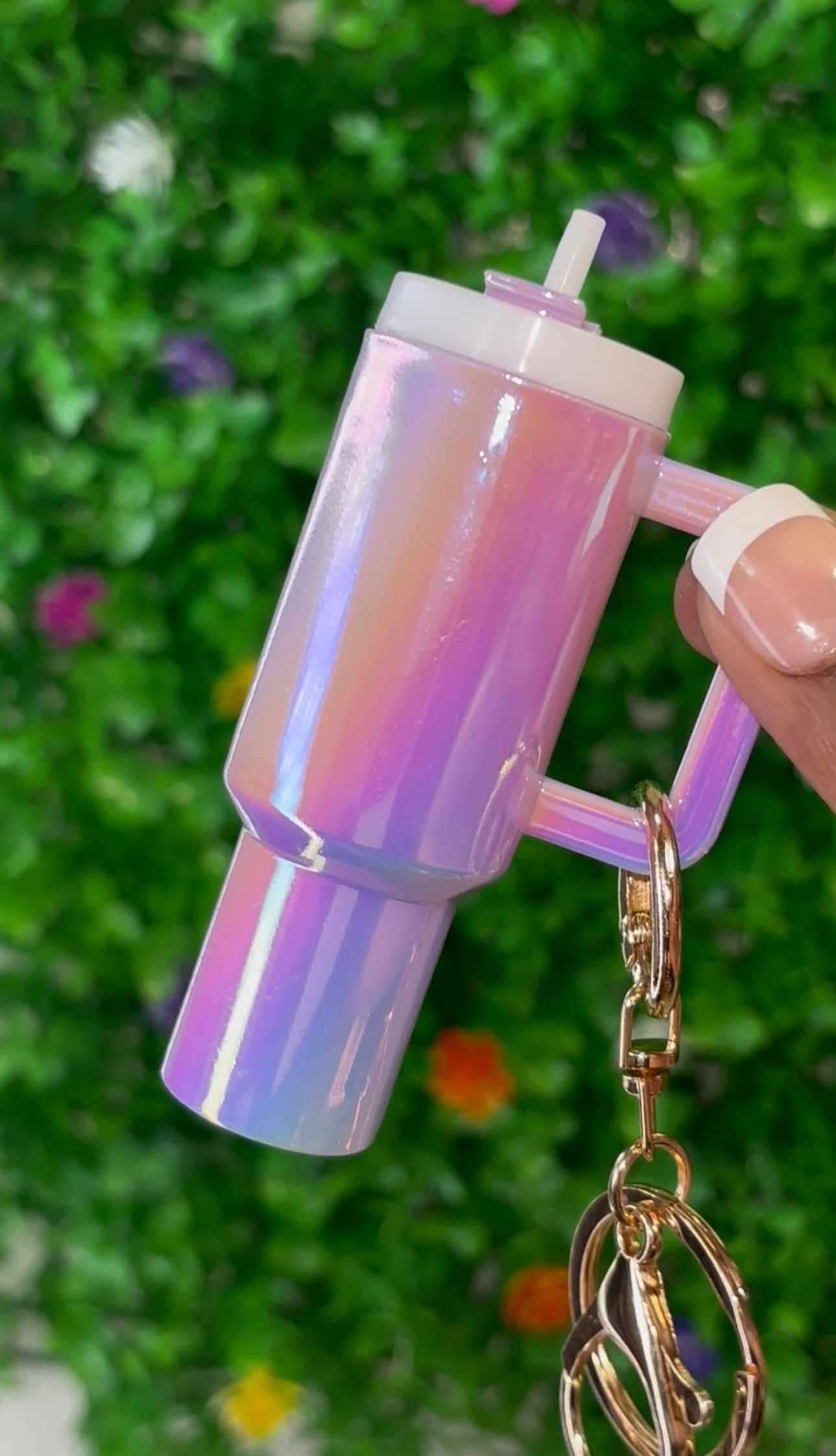 Mini Tumbler Cup Keychains Iridescent Design with Straw and Key Ring for Purses Keys & More Perfect for On-the-Go Style