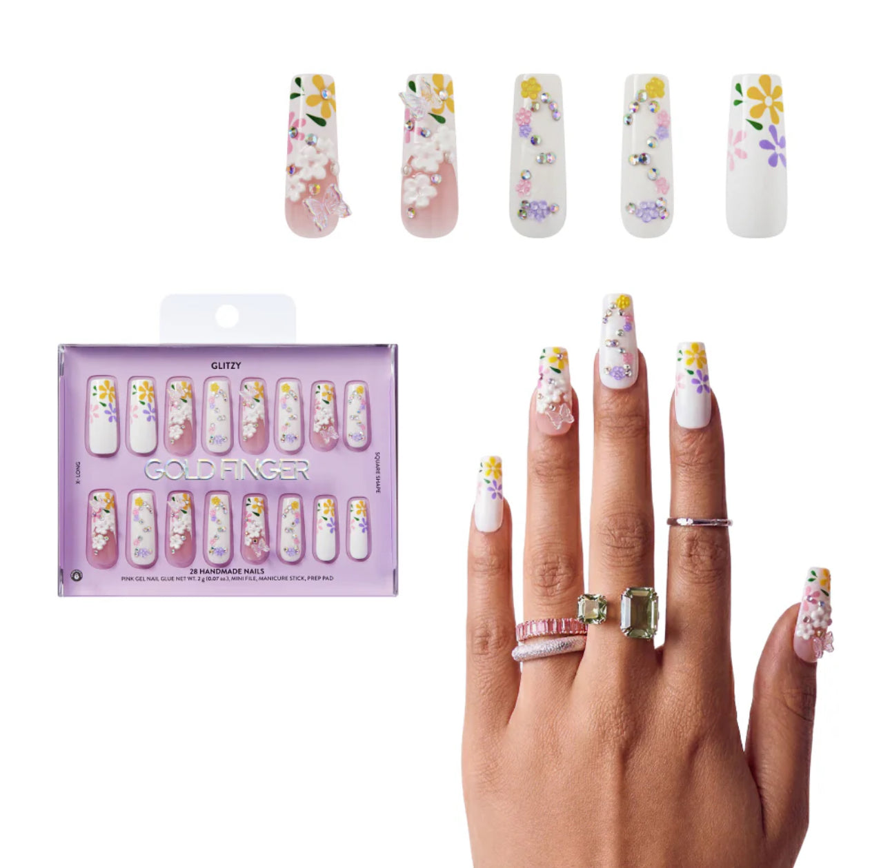 Gold Finger Glitzy 3D Handmade Press-On Nails