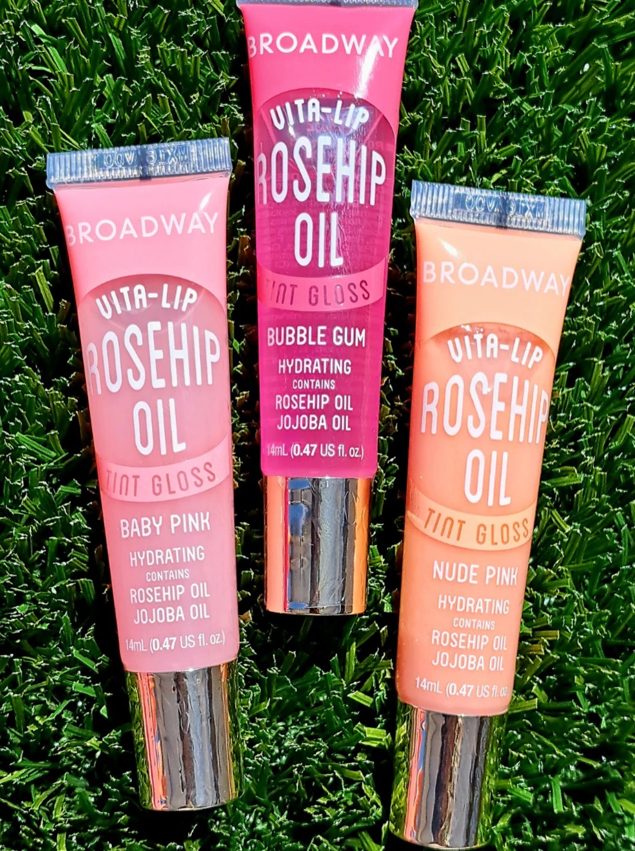 Broadway Vita-Lip Rosehip Oil Tinted Lipgloss 3pcs - Baby Pink, Bubble Gum, Nude Pink Hydrating with Rosehip & Jojoba Oils