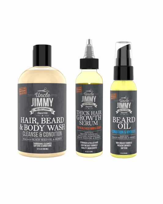 Uncle Jimmy’s Bundle Set - Hair, Beard & Body Wash, Growth Oil, & Beard Oil