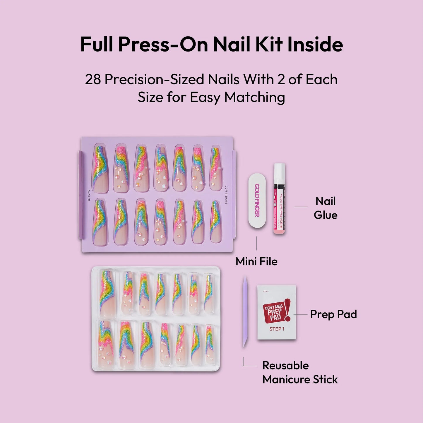 Gold Finger Glitzy 3D Handmade Press-On Nails
