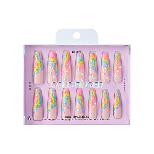 Gold Finger Glitzy 3D Handmade Press-On Nails