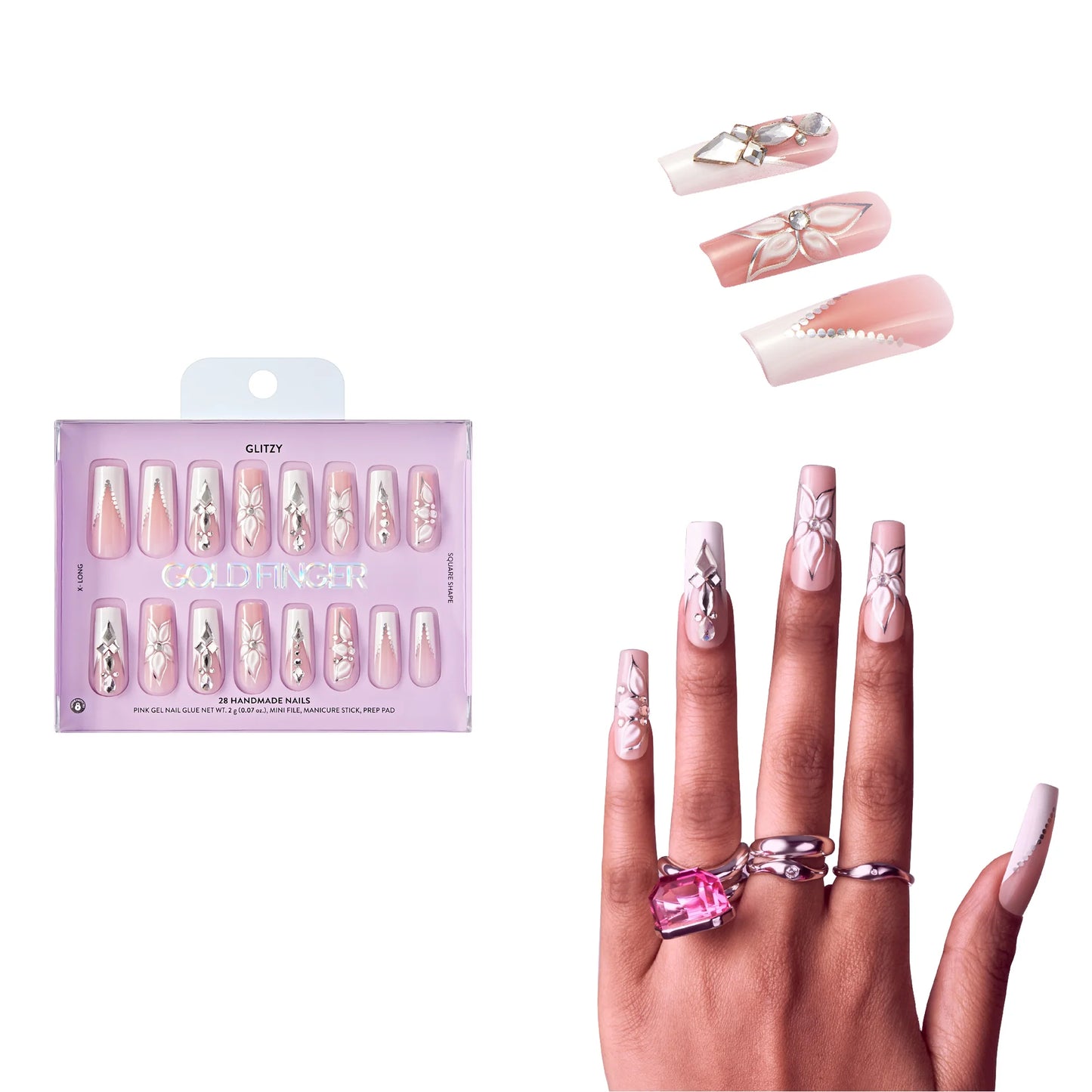 Gold Finger Glitzy 3D Handmade Press-On Nails