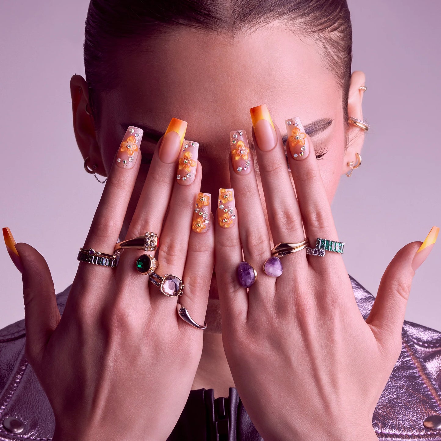 Gold Finger Glitzy 3D Handmade Press-On Nails