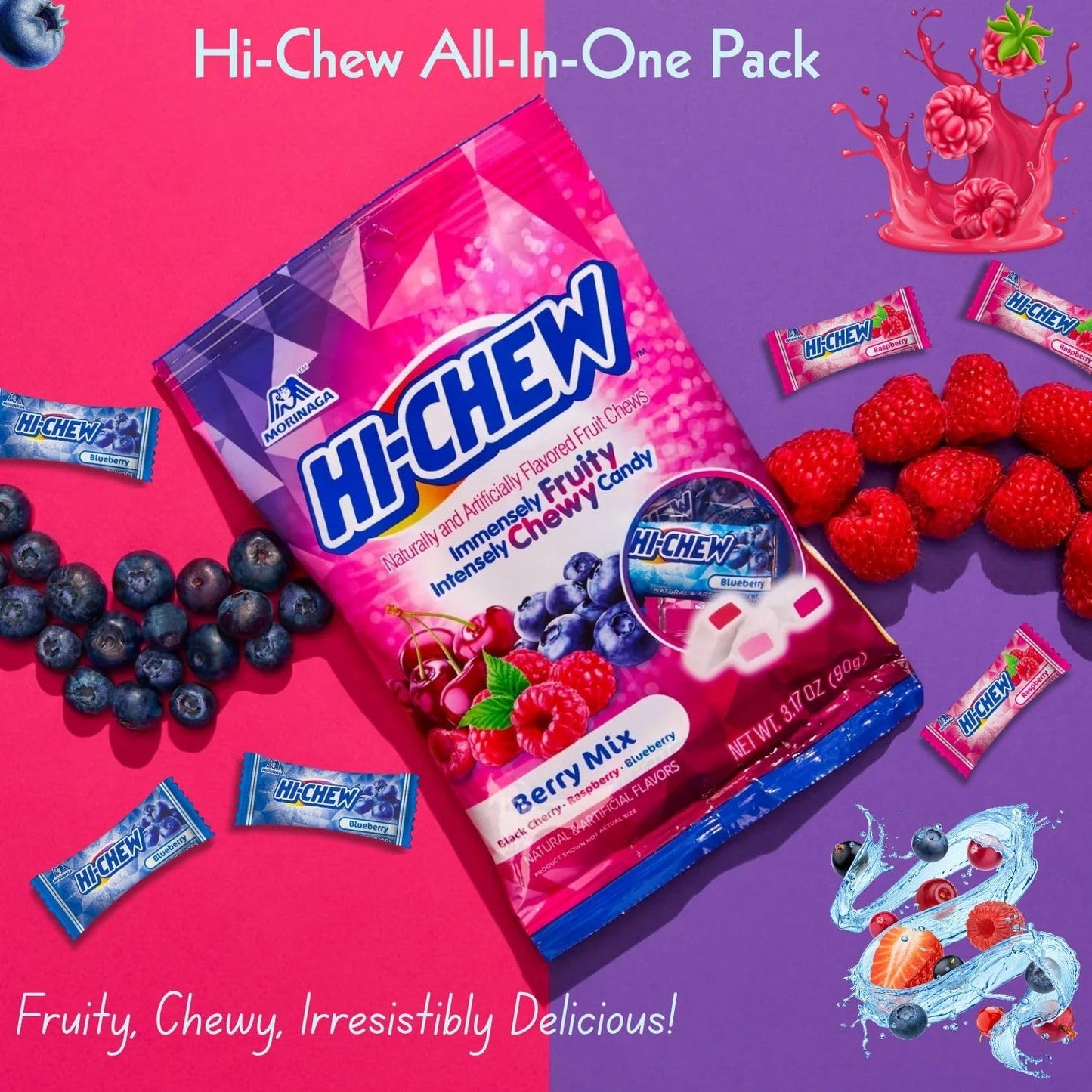 Hi Chew Candy Variety Mix, Pack of 4 Bags – 12 Flavor Assortment of Soft & Chewy Fruit Candy – Includes Fantasy Mix, Sweet & Sour, Berry, and Dessert Flavors – Individually Wrapped for Sharing & Snacking