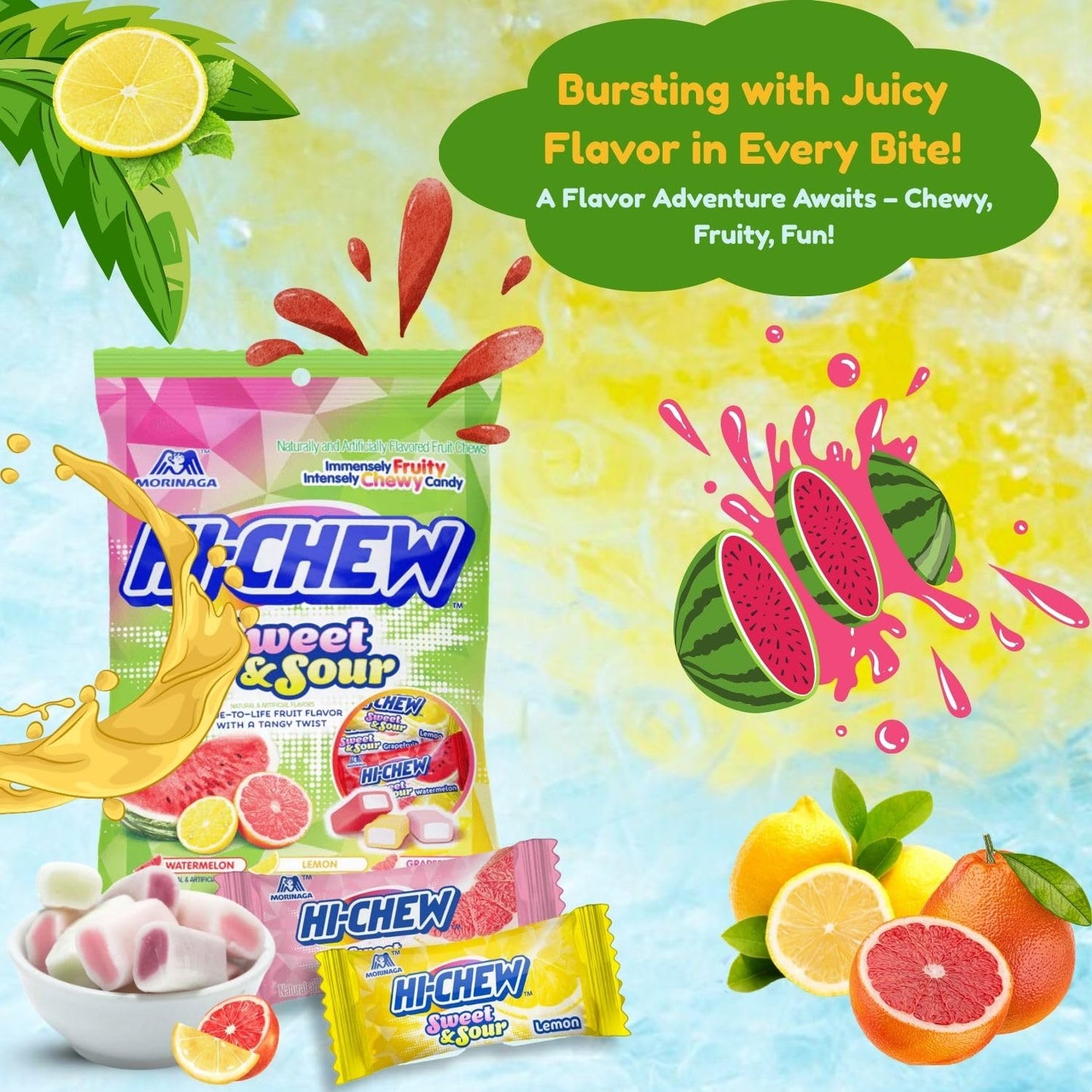 Hi Chew Candy Variety Mix, Pack of 4 Bags – 12 Flavor Assortment of Soft & Chewy Fruit Candy – Includes Fantasy Mix, Sweet & Sour, Berry, and Dessert Flavors – Individually Wrapped for Sharing & Snacking