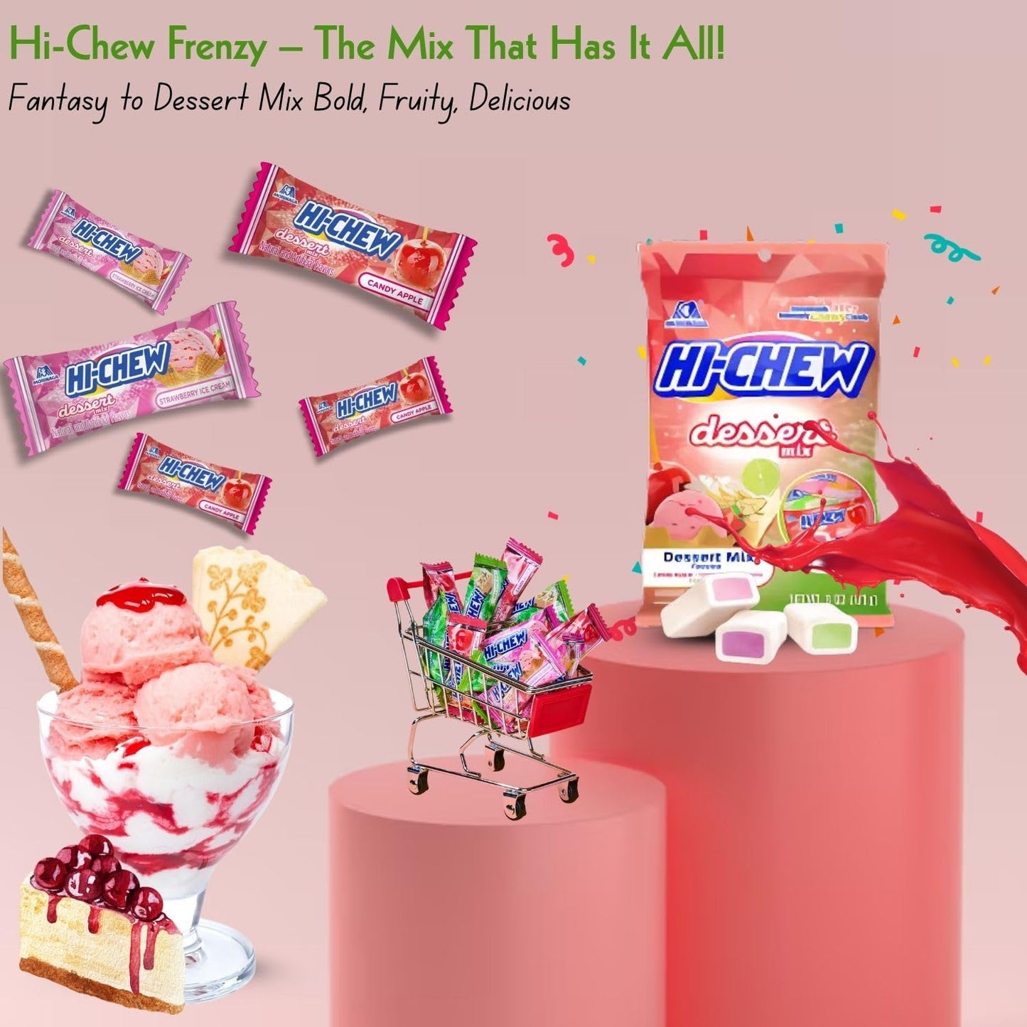 Hi Chew Candy Variety Mix, Pack of 4 Bags – 12 Flavor Assortment of Soft & Chewy Fruit Candy – Includes Fantasy Mix, Sweet & Sour, Berry, and Dessert Flavors – Individually Wrapped for Sharing & Snacking