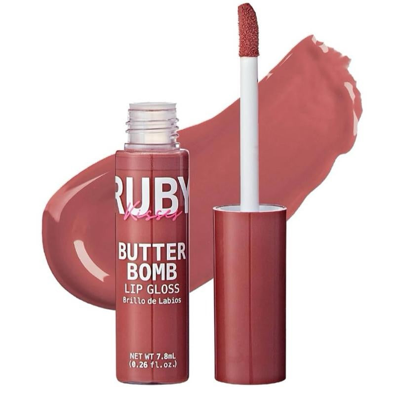 Ruby Kisses Lip Gloss Butter Bomb Gloss Non-Sticky Lip Gloss with Vitamin E Natural Nude Lip Makeup 7.8mL 0.26 US fl oz Glossy Cosmetic