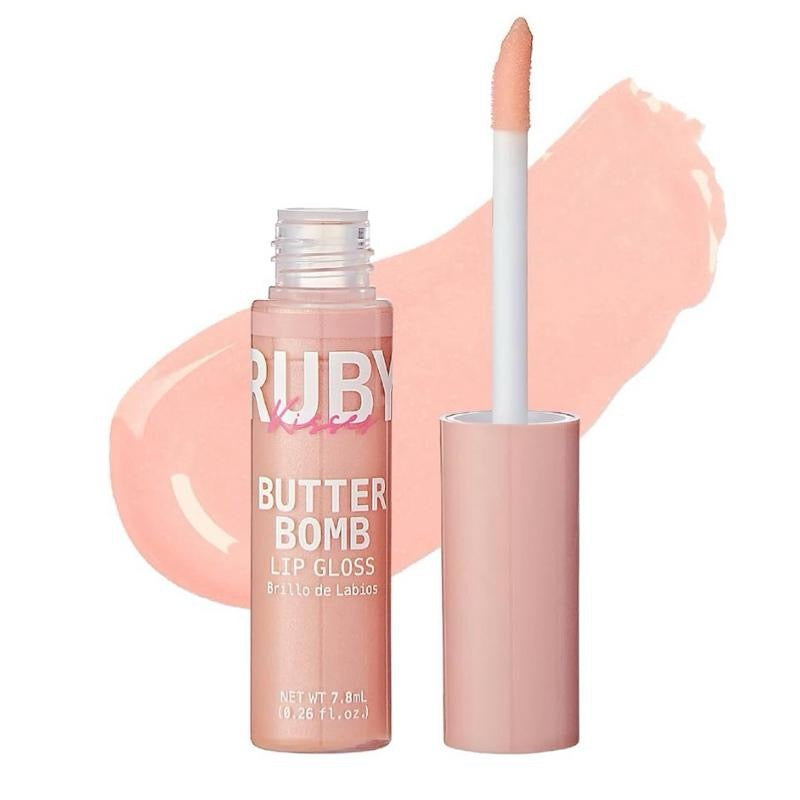 Ruby Kisses Lip Gloss Butter Bomb Gloss Non-Sticky Lip Gloss with Vitamin E Natural Nude Lip Makeup 7.8mL 0.26 US fl oz Glossy Cosmetic