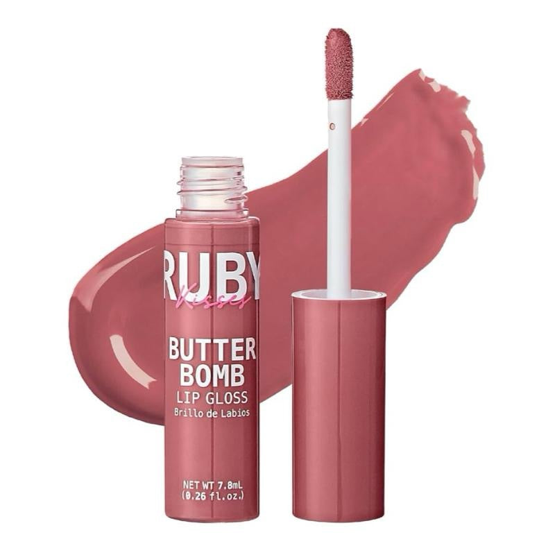 Ruby Kisses Lip Gloss Butter Bomb Gloss Non-Sticky Lip Gloss with Vitamin E Natural Nude Lip Makeup 7.8mL 0.26 US fl oz Glossy Cosmetic