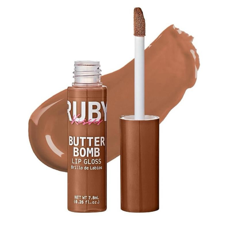 Ruby Kisses Lip Gloss Butter Bomb Gloss Non-Sticky Lip Gloss with Vitamin E Natural Nude Lip Makeup 7.8mL 0.26 US fl oz Glossy Cosmetic