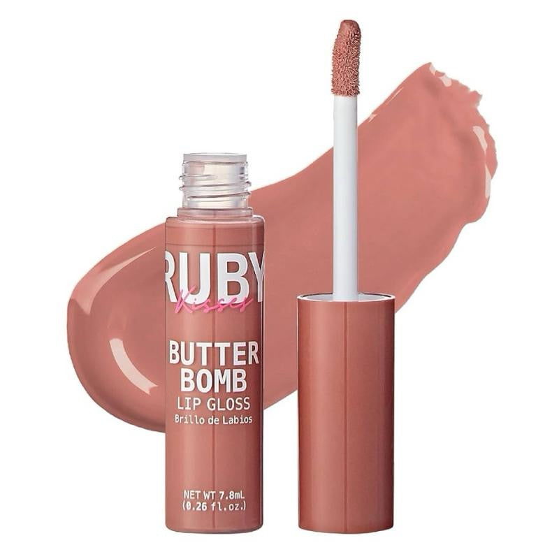 Ruby Kisses Lip Gloss Butter Bomb Gloss Non-Sticky Lip Gloss with Vitamin E Natural Nude Lip Makeup 7.8mL 0.26 US fl oz Glossy Cosmetic