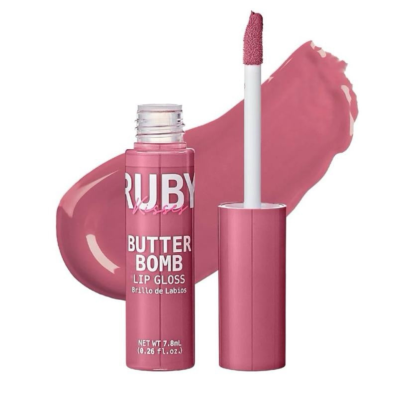 Ruby Kisses Lip Gloss Butter Bomb Gloss Non-Sticky Lip Gloss with Vitamin E Natural Nude Lip Makeup 7.8mL 0.26 US fl oz Glossy Cosmetic