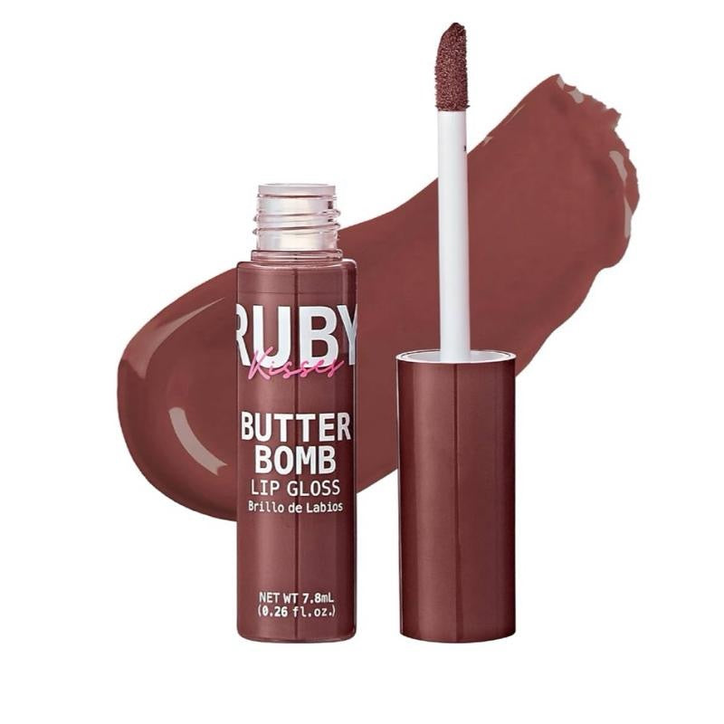 Ruby Kisses Lip Gloss Butter Bomb Gloss Non-Sticky Lip Gloss with Vitamin E Natural Nude Lip Makeup 7.8mL 0.26 US fl oz Glossy Cosmetic