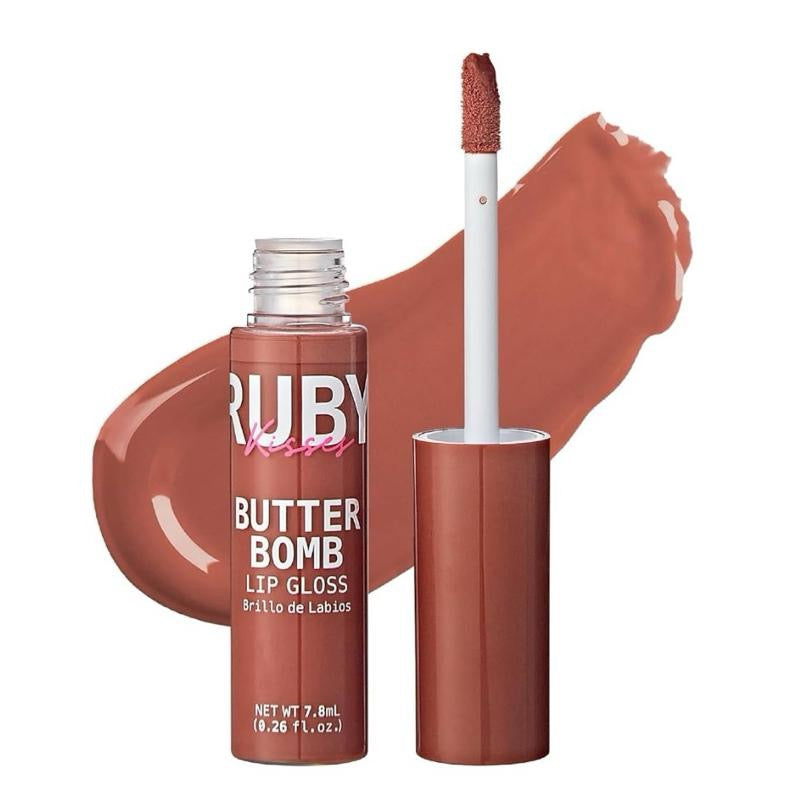 Ruby Kisses Lip Gloss Butter Bomb Gloss Non-Sticky Lip Gloss with Vitamin E Natural Nude Lip Makeup 7.8mL 0.26 US fl oz Glossy Cosmetic