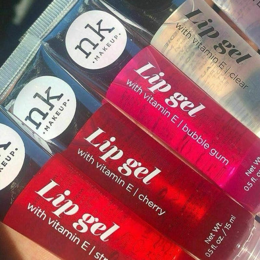 NICKA K NEW YORK VARIETY SET OF 4 NK Hydrating Lip Gel - Vitamin E (Clear, Bubble Gum, Cherry, Strawberry) Lip Glosses Cosmetic Glossy Makeup