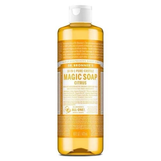 Dr. Bronner's Magic Pure Castile Liquid Soap Bodywash Citrus 16 fl oz Skincare - Organic Orange Lemon Lime Oils Cruelty-Free