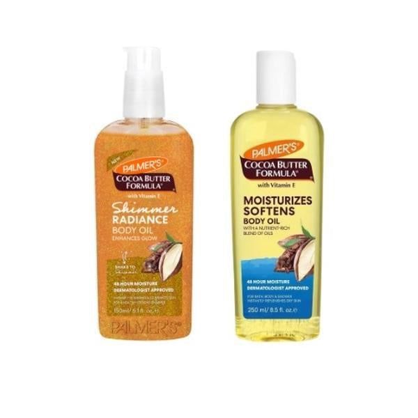 Palmer’s Cocoa Butter Moisturizing Body Oil + Shimmer Radiance Body Oil with Vitamin E Hydrating Oil for Glowing Skin Enhances Dark Tones & Tans - 8.5 fl oz & 5.1 Fl Oz Moisturize Radiant