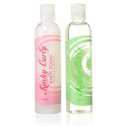 Kinky Curly Knot Today + Come Clean Shampoo Combo Set - Pink & Green Bottles with White Cap