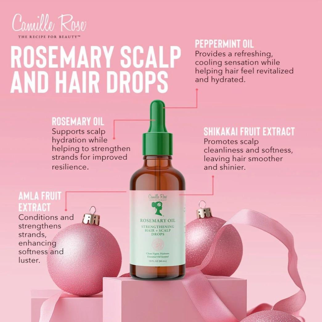 Camille Rose Rosemary Hair & Scalp Drops - with Pure Rosemary, Peppermint, Alma for Healthy Hair Haircare