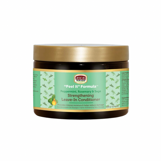 African Pride Feel It Formula Strengthening Leave-In Conditioner 12.0 OZ Haircare with Peppermint, Rosemary & Sage for Moisture and Damage Reduction