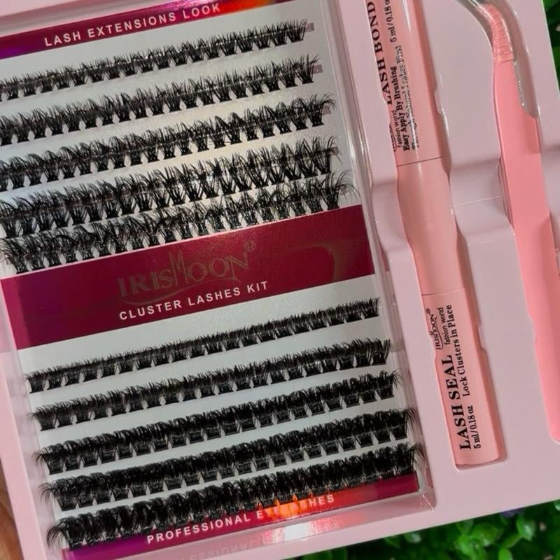 IrisMoon Cluster Eyelash Kit 10 Rows with Clusters Lash Applicator and Clusters Lash Band & Seal for Enhanced Look