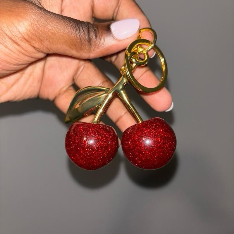 Glitter Cherry Keychain – Sparkling Resin Bag Charm