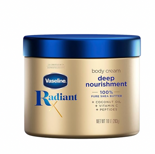 Vaseline Radiant X Deep Nourishment Body Cream 10 oz – Shea Butter, Coconut Oil, Vitamin C & Peptides