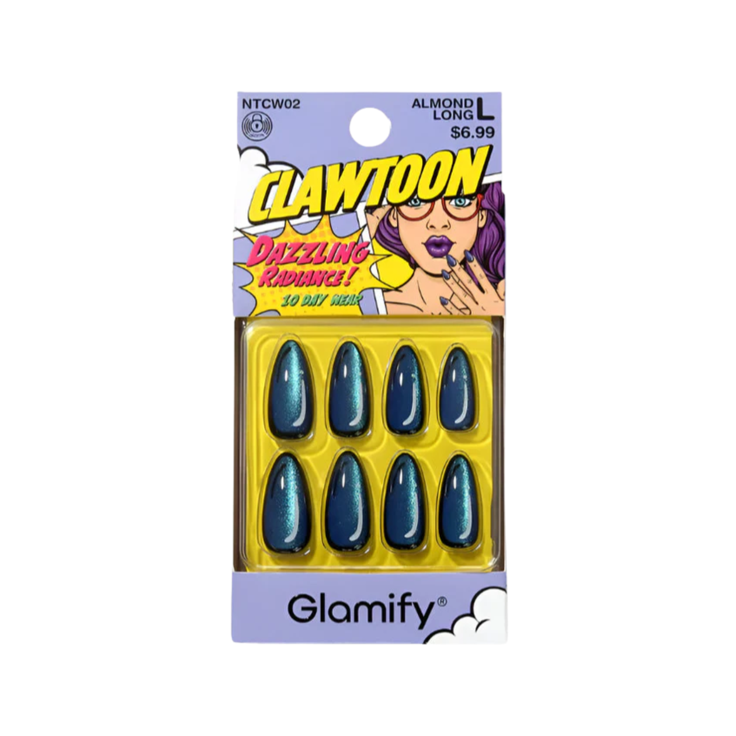 Clawtoon Press On Nails - Almond Long Blue